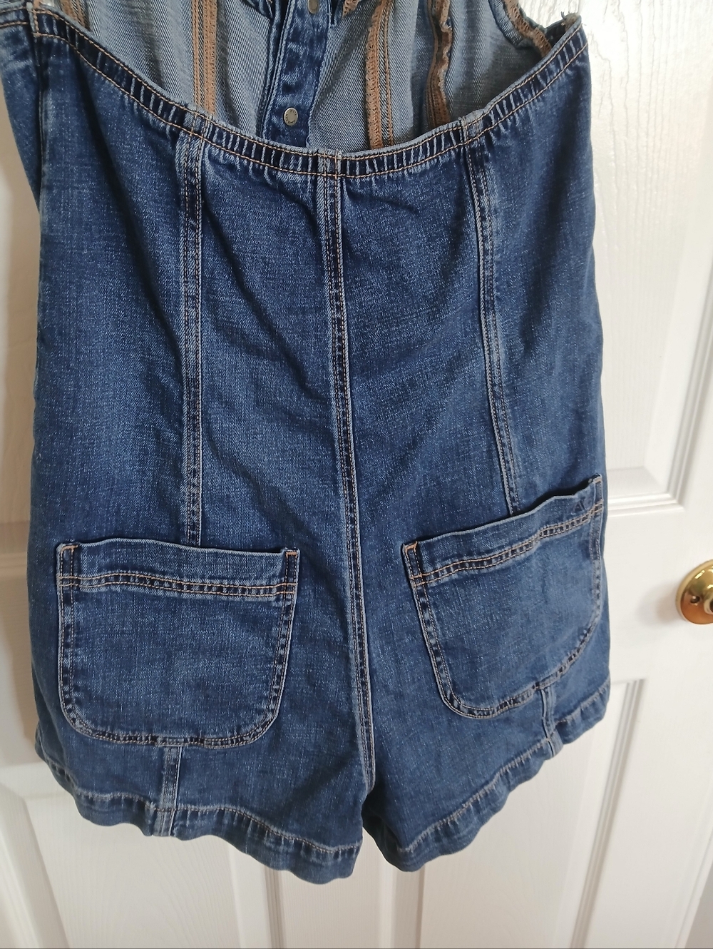American Eagle Denim Button-Front Halter Romper in Dark Blue 70s Boho Western - Picture 6 of 9